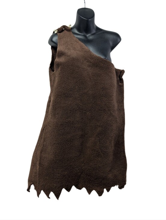 Other - Womens Brown Caveman One Shoulder Sleeveless Faux Fur Bone Button Costume L